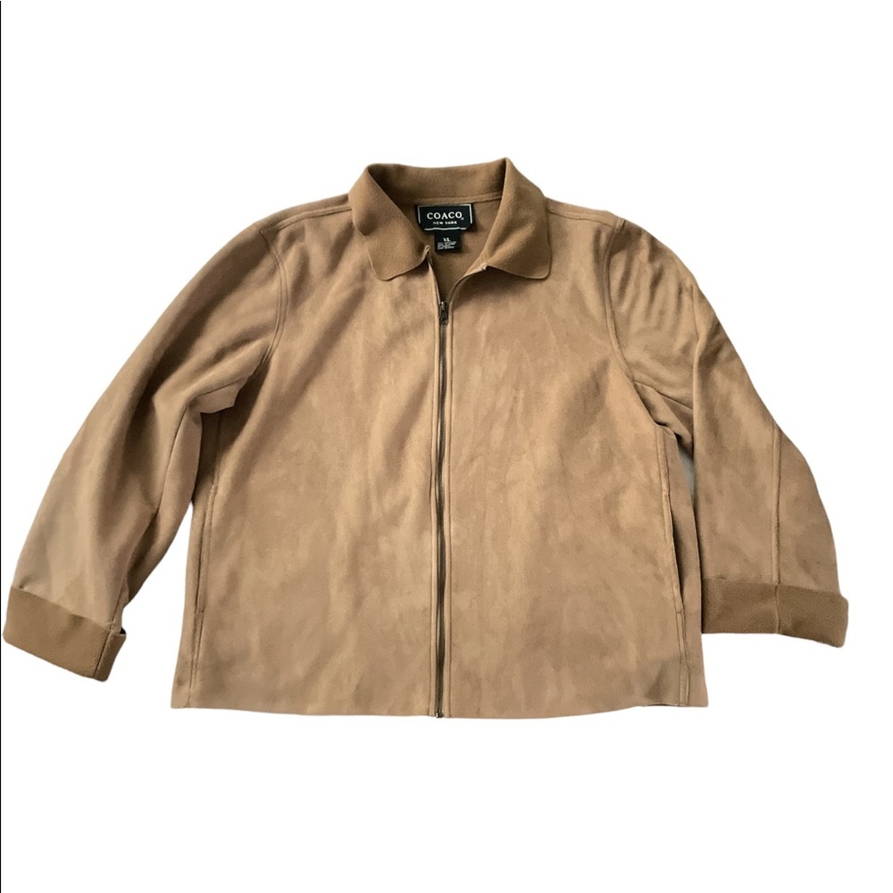 COACO New York Tan Mock Suede Polyester Zip Up Jacket Women's Sz XL